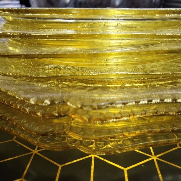 Vintage Amber Depression Glass Dinnerware Set, Dinner & Lunch Plates, Cups & Sau - Picture 2 of 16